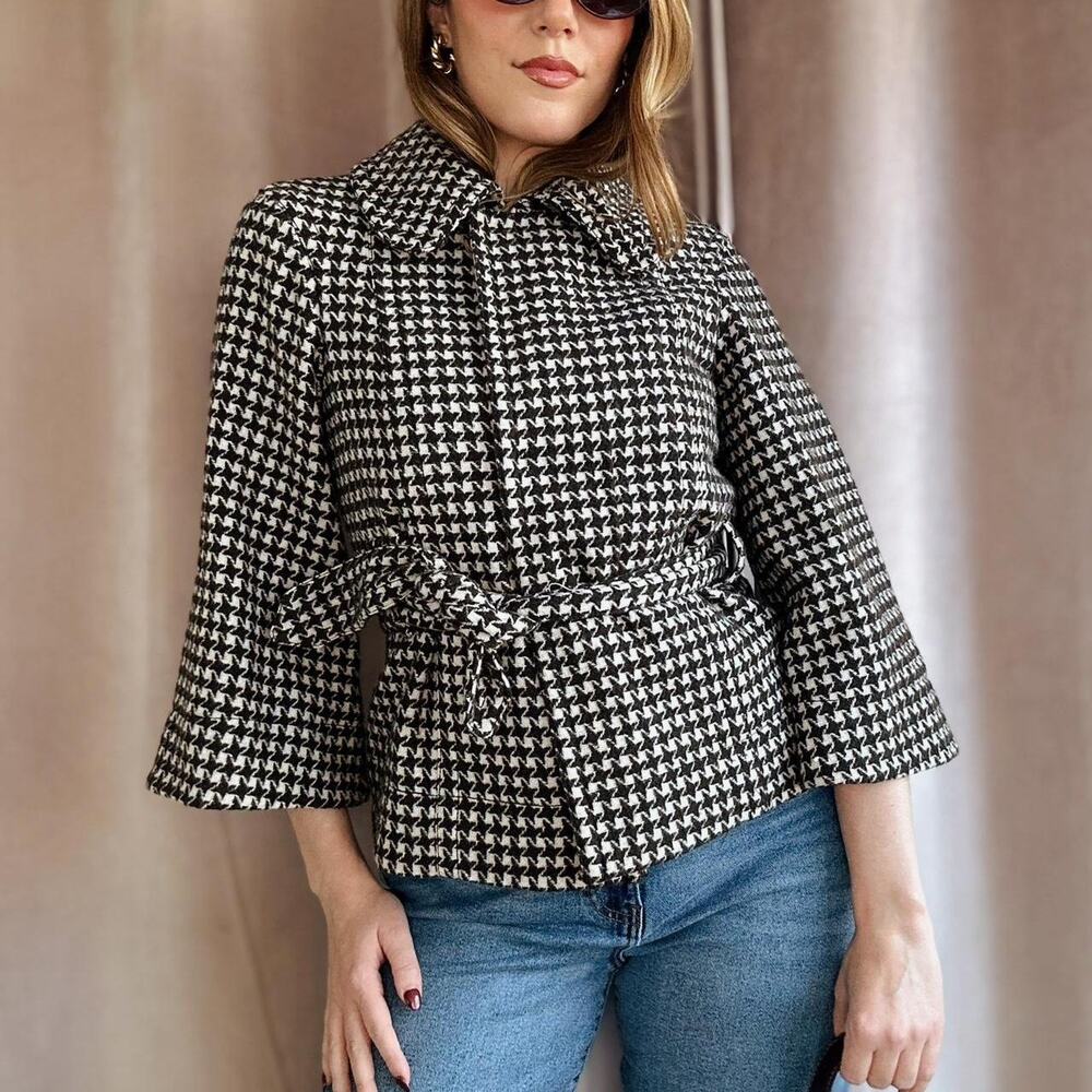 Brown and white houndstooth jacket